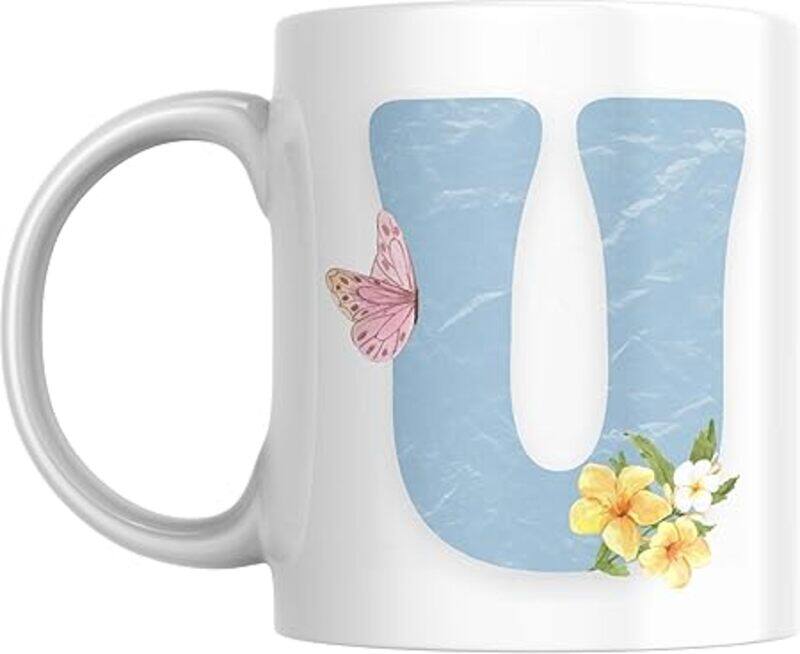 

SIESTASAFARI Floral Butterfly Alphabet Coffee Mug, Select Your Alphabet Letter, Gift for Women, Wife, Sister, Niece, Grandma, Friend (U)