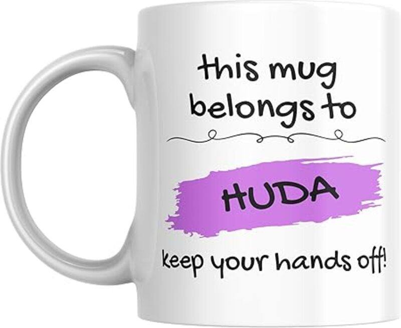 

SIESTASAFARI This Mug Belongs to HUDA Keep Your Hands Off Coffee Mug, 11oz, Gift for Home, Office, Birthday, Friend, Colleague
