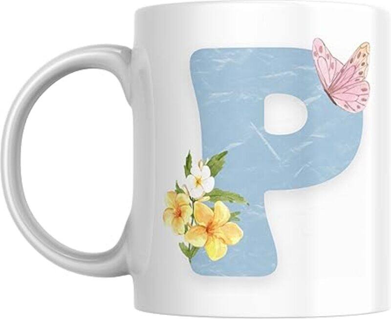 

SIESTASAFARI Floral Butterfly Alphabet Coffee Mug, Select Your Alphabet Letter, Gift for Women, Wife, Sister, Niece, Grandma, Friend (P)