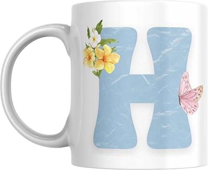 

SIESTASAFARI Floral Butterfly Alphabet Coffee Mug, Select Your Alphabet Letter, Gift for Women, Wife, Sister, Niece, Grandma, Friend (H)