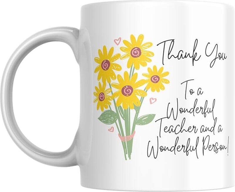 

SIESTASAFARI Thank You to a Wonderful Teacher and Person Floral Coffee Mug, 11oz, Ceramic, Gift for Teacher, Teaching Assistant