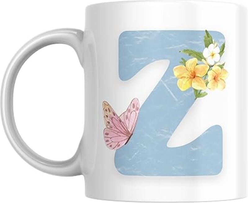 Floral Butterfly Alphabet Coffee Mug, Select Your Alphabet Letter, Gift for Women, Wife, Sister, Niece, Grandma, Friend (Z)