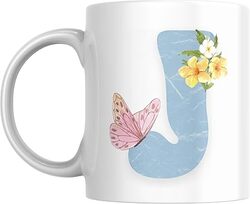 Floral Butterfly Alphabet Coffee Mug, Select Your Alphabet Letter, Gift for Women, Wife, Sister, Niece, Grandma, Friend (J)