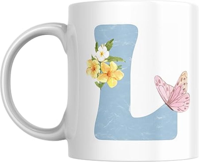 

SIESTASAFARI Floral Butterfly Alphabet Coffee Mug, Select Your Alphabet Letter, Gift for Women, Wife, Sister, Niece, Grandma, Friend (L)