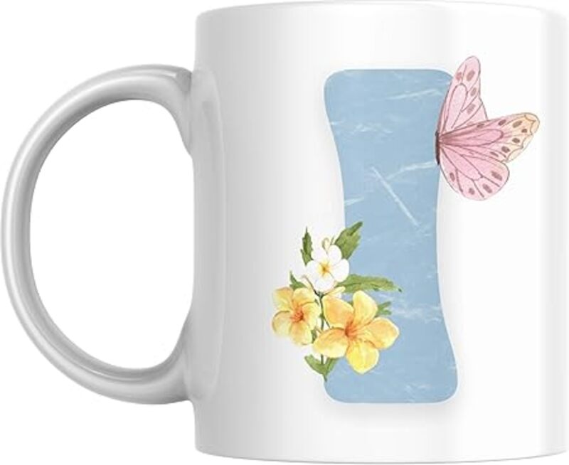 Floral Butterfly Alphabet Coffee Mug, Select Your Alphabet Letter, Gift for Women, Wife, Sister, Niece, Grandma, Friend (I)