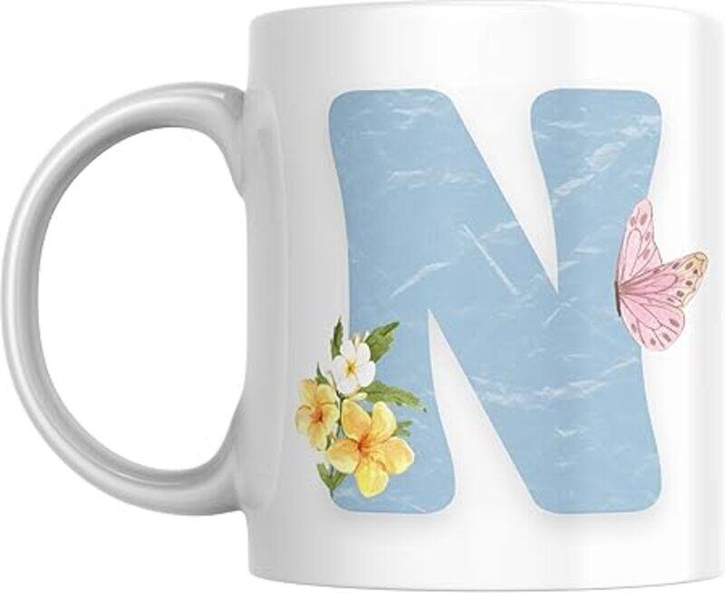 

SIESTASAFARI Floral Butterfly Alphabet Coffee Mug, Select Your Alphabet Letter, Gift for Women, Wife, Sister, Niece, Grandma, Friend (N)
