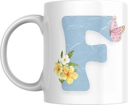 Floral Butterfly Alphabet Coffee Mug, Select Your Alphabet Letter, Gift for Women, Wife, Sister, Niece, Grandma, Friend (F)