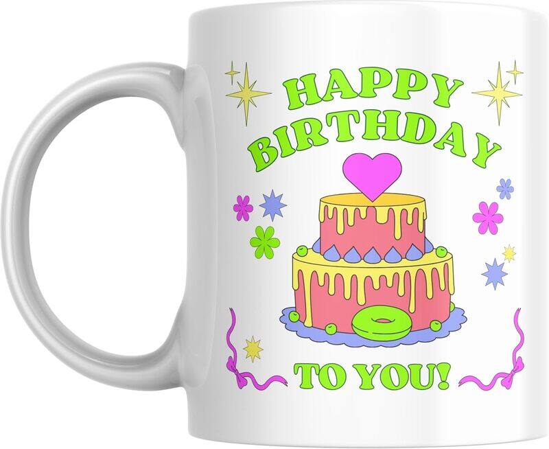 

SIESTASAFARI Happy Birthday Coffee Mug, 11oz, Colourful Birthday Cake Design, Gift for Sister, Brother, Friend, Girlfriend, Boyfriend