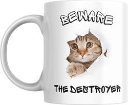 Funny Cat Beware The Destroyer Coffee Mug, 11oz, for Cat Lovers