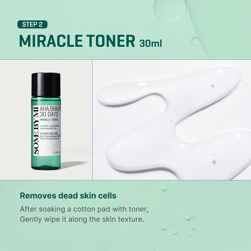 Some By Mi AHA-BHA-PHA 30 Days Miracle Starter Kit, Toner 30ml + Serum 10ml + Cream 20g + Cleansing Bar 30g, 4 Pieces