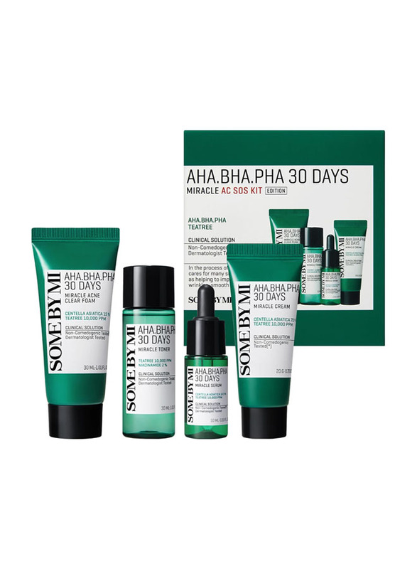 Some By Mi Aha.Bha.Pha 30Days Starter Limited Edition Miracle AC SOS Kit Set, Toner 30ml + Serum 10ml + Cream 20gm + Miracle Acne Clear Foam 30ml, 4 Pieces