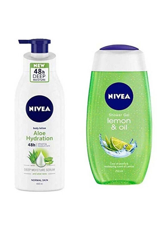 

Nivea Body Lotion Aloe Hydration For Normal Skin and Shower Gel Lemon and Oil Body Wash, 2 Pieces