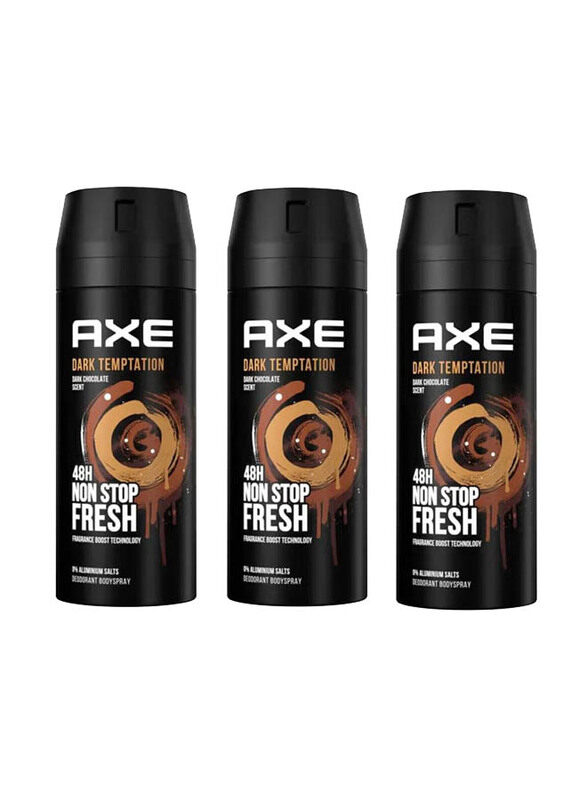 

AXE Men's Deodorant Body Spray for Long Lasting Dark Temptation & 48 Hours Non Stop Fresh, 3 x 150ml