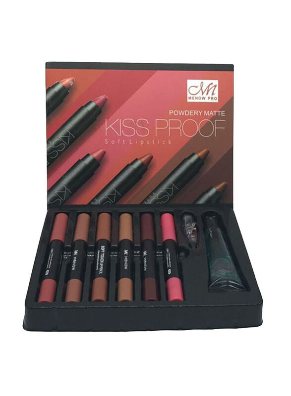 

M.N Kiss Proof Powdery Matte Soft Lipstick Set with Lipstick Remover & Sharpener, 6 Piece, Multicolour