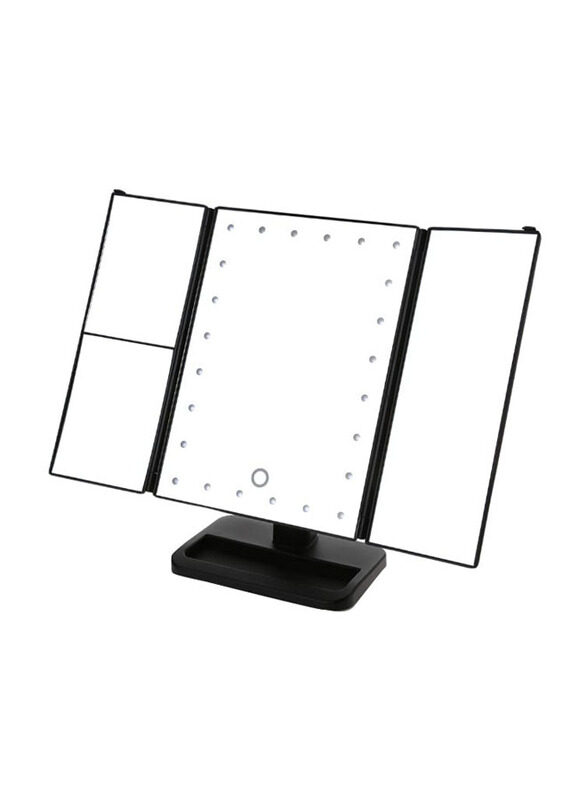 

Generic Led Three Sides Foldable Makeup Table Mirror, Black/Clear