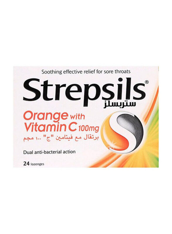 

Strepsils Orange with Vitamin C 100mg Sore Throat, 24 Lozenges