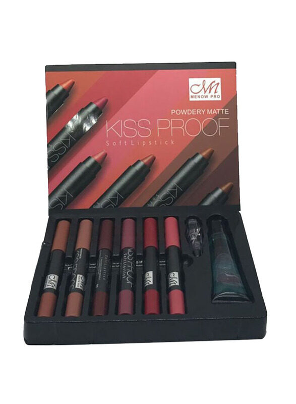 

M.N Kiss Proof Powdery Matte Soft Lipstick Set with Lipstick Remover & Sharpener, 6 Piece, Multicolour