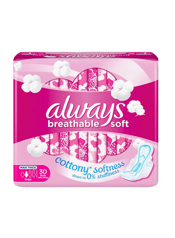 

Always Breathable Soft Maxi Thick Large Sanitary Pads with Wings, 30 Pads