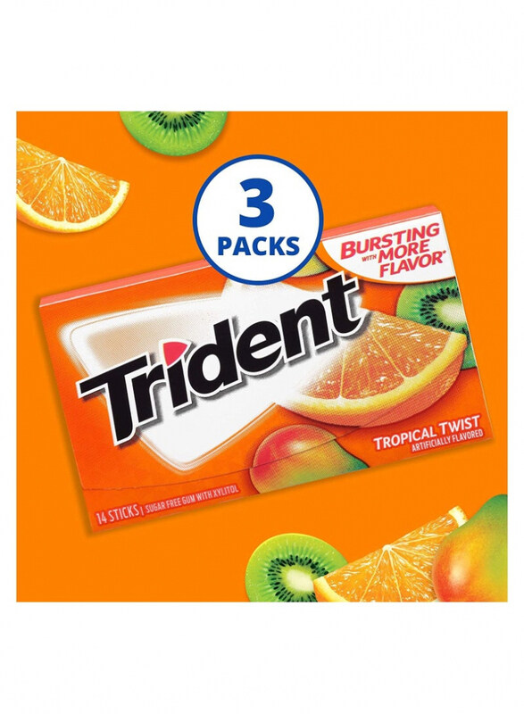 

Trident Tropical Twist Sugar Free Gum, 3 x 14 Sachets