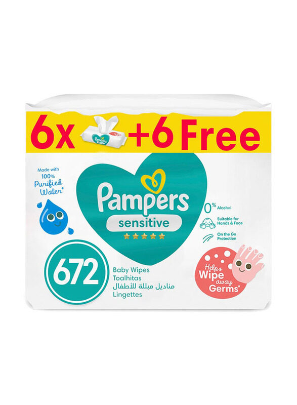 

Pampers 672 Sheets Sensitive Protect Baby Wipes for Hands & Face, White