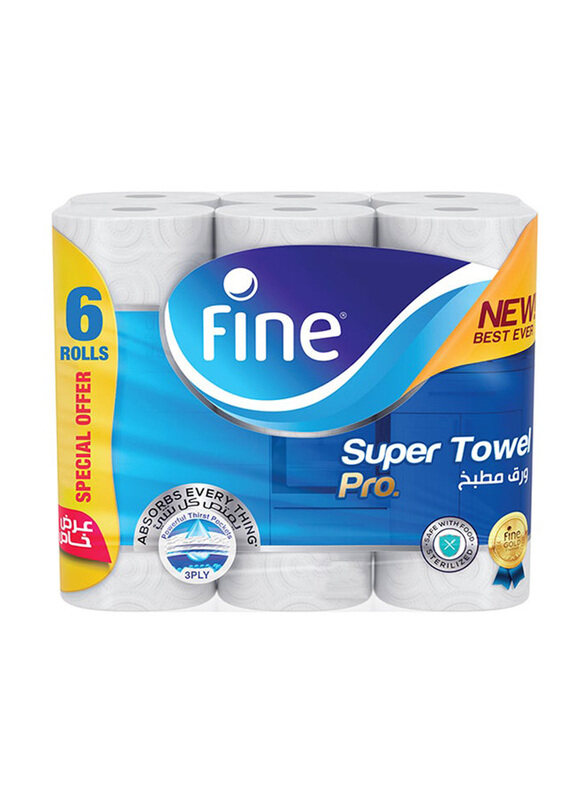 

Fine Towel Pro Highly Absorbent Sterilized And Half Perforated Kitchen Paper Towel, 6 Pieces