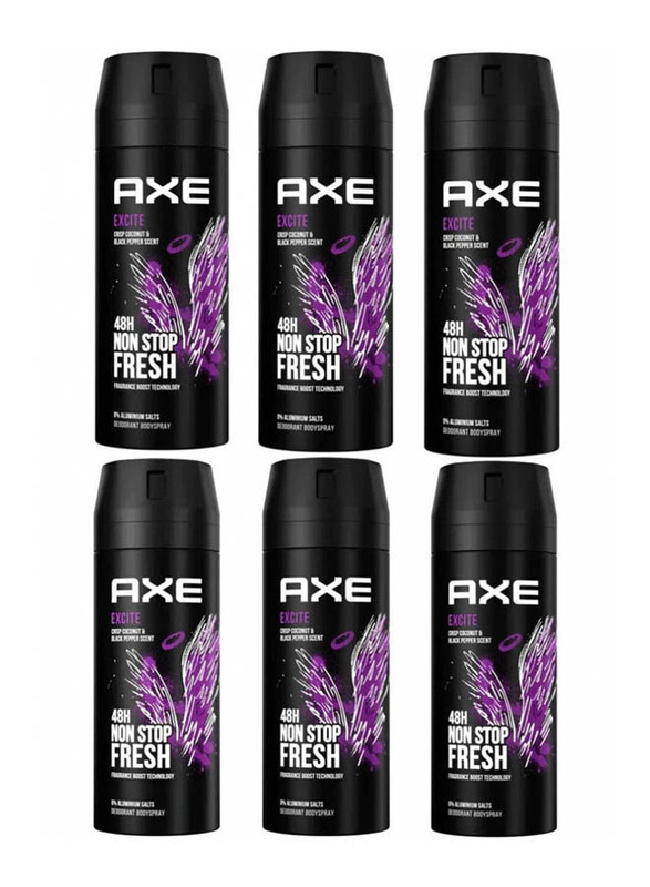 

AXE Crisp Coconut & Black Pepper Excite Body Deodorant Spray Scent, 6 x 150ml