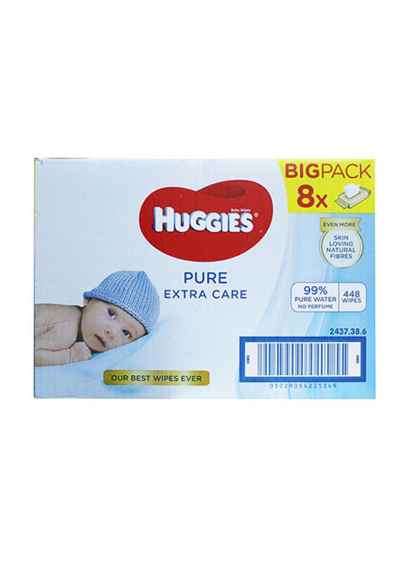 

Huggies 8 x 56 Pieces Pure Extra Care Baby Wipes, White