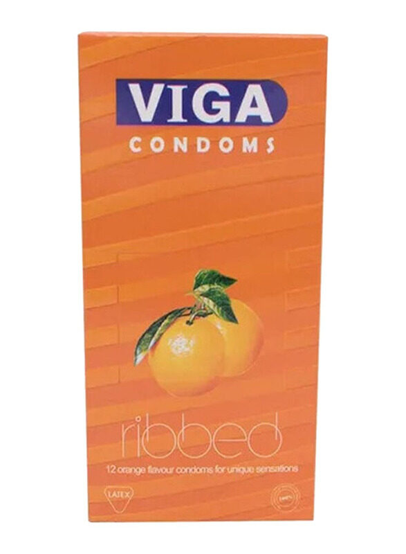 

Viga Orange Flavour For Unique Sensations Ribbed Condoms, 12 Counts