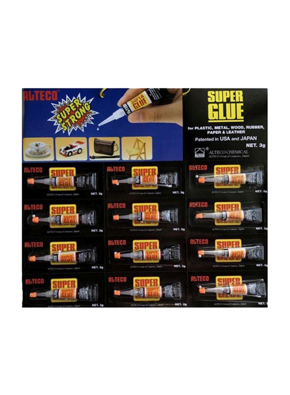 

Alteco Super Glue Tube, 12 x 3gm, Clear