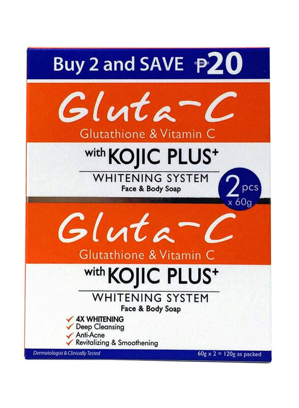 

Gluta-C Glutathione And Vitamin C With Kojic Plus Whitening Face And Body Soap Set, 2 x 60g
