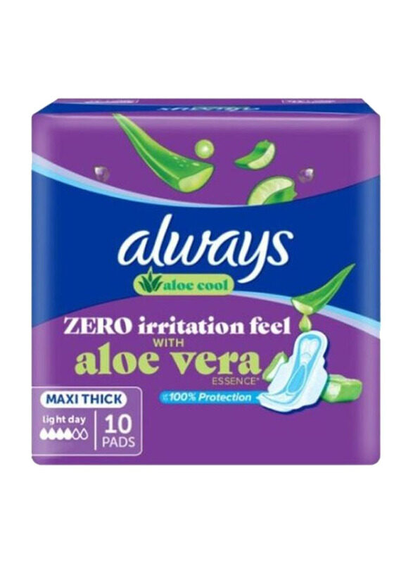 

Always Aloe Cool Long Maxi Thick Pads for Light Days, 10 Pads