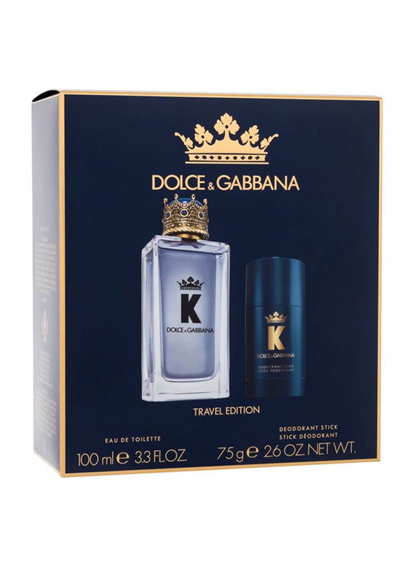 

Dolce & Gabbana 2-Piece K Travel Gift Set for Men, 100ml EDT Perfume 100ml, 75g Deo Stick