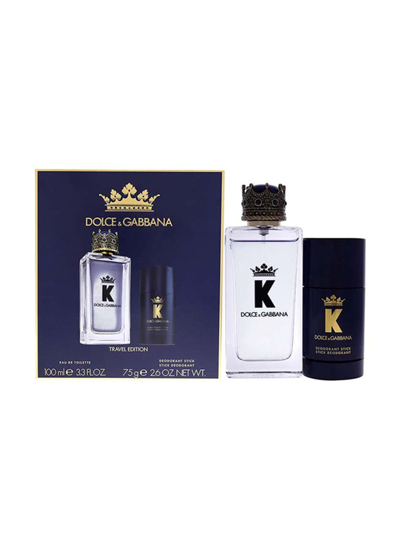 Dolce & Gabbana 2-Piece K Travel Gift Set for Men, 100ml EDT 100ml, 75g Deo Stick