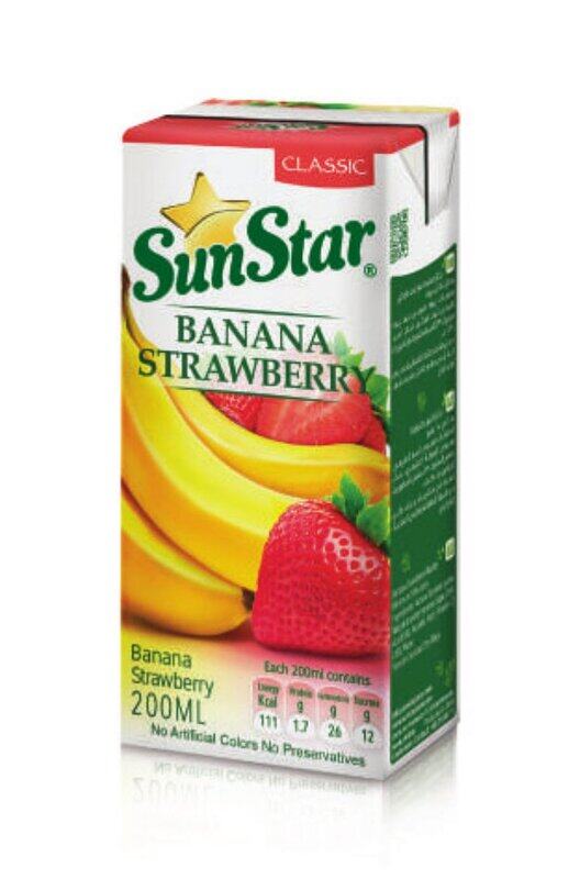 

Sun Star Classic Banana Strawberry 36x200ml, Real Fruit Juice, No Artificial Colours or Preservatives
