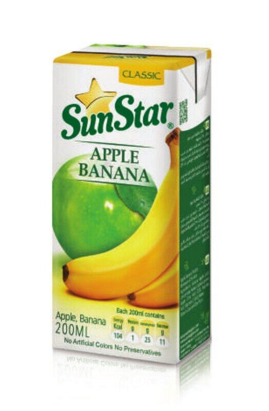 

Sun Star Classic Apple Banana 36x200ml, Real Apple & Banana Juice, No Artificial Colours or Preservatives