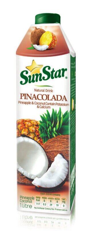 

Sun Star Natural Drink Pinacolada 12x1L, Tropical Pineapple and Coconut Beverage, No Artificial Colours or Preservatives