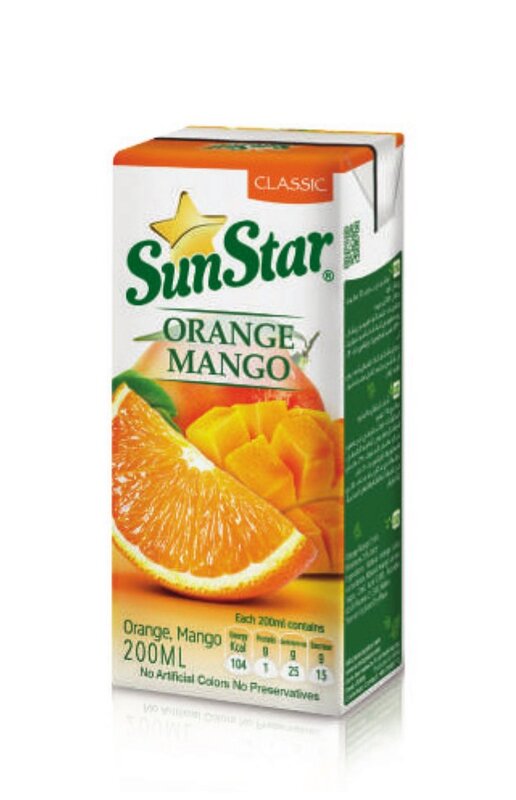 Sun Star Classic Orange Mango 36x200ml, Real Orange & Mango Juice, No Artificial Colours or Preservatives