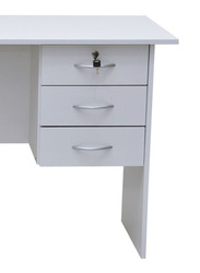 Karnak Wooden Office Desk Table with 3-Drawers & 1-Lockable and Stainless Steel Handles, White