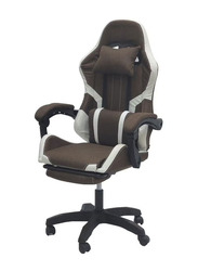 Karnak Fabric Reclining High Back Fabric Office Gaming Chair with Adjustable Swivel Headrest Footrest & Lumbar Support, Brown/White