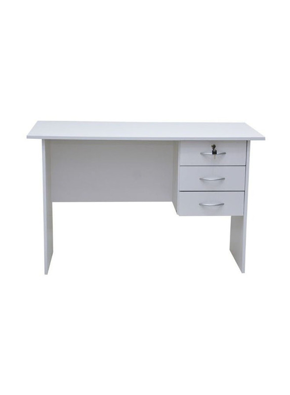 Karnak Wooden Office Desk Table with 3-Drawers & 1-Lockable and Stainless Steel Handles, White