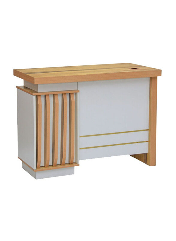 

Karnak Wooden Executive Office Desk with Drawers Modern Home Office Melamine L-Shaped Desk Corner Computer Workstation Table, Light Oak