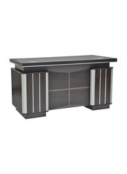 Karnak Modern Executive Wooden Office Desk with Locker Drawer & Cable Hole Cover Grommet, Wenge Grey/Silver