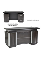 Karnak Modern Executive Wooden Office Desk with Locker Drawer & Cable Hole Cover Grommet, Wenge Grey/Silver