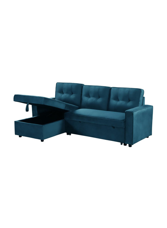 Karnak 3 Seater Diwan Sofa Bed With Cushions L-Shaped Storage Space for Living Room Furniture, Blue