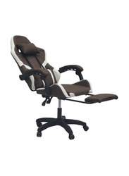 Karnak Fabric Reclining High Back Fabric Office Gaming Chair with Adjustable Swivel Headrest Footrest & Lumbar Support, Brown/White