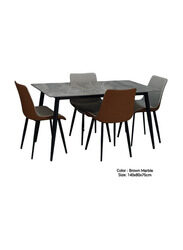 Karnak Modern Design Marble Dining Table Set, Brown