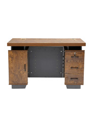 Karnak Wooden Executive Office Desk with locker Drawers & Leather Tufted Design Front, Golden Oak Grey