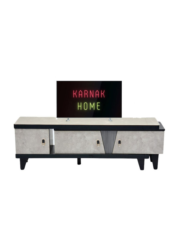 Karnak Media Console with Natural Wood Finish & Storage Doors, Wenge/Grey