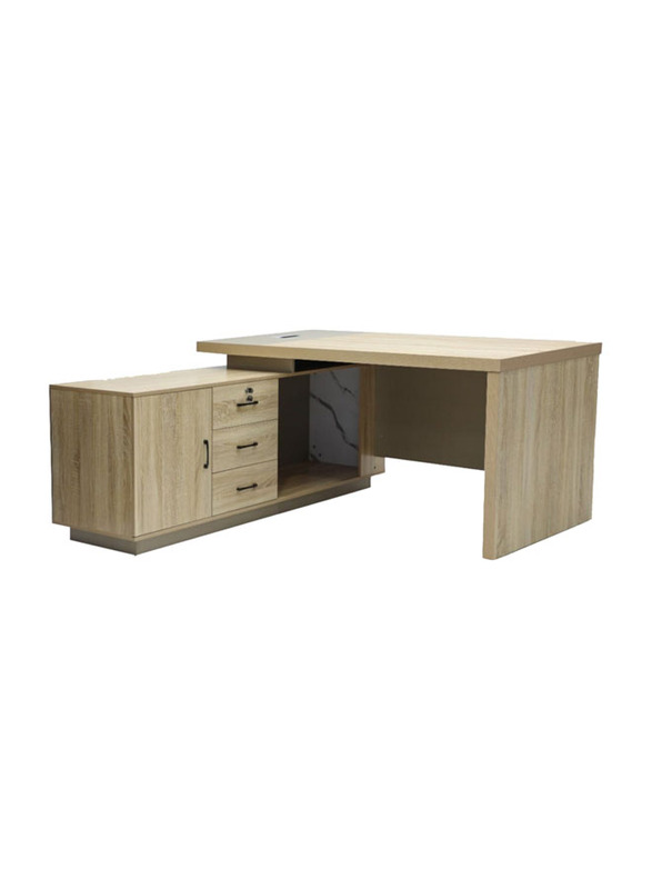 Karnak Modern Wooden Executive Office Desk with Key Locker Door and Drawer, White