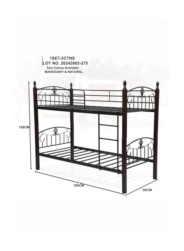 Karnak Heavy Duty Guard Rails Sturdy Wooden Steel Double Decker Bunk Bed, Mahogany Natural